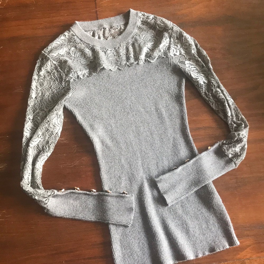 Venus grey lace embellished top, size s